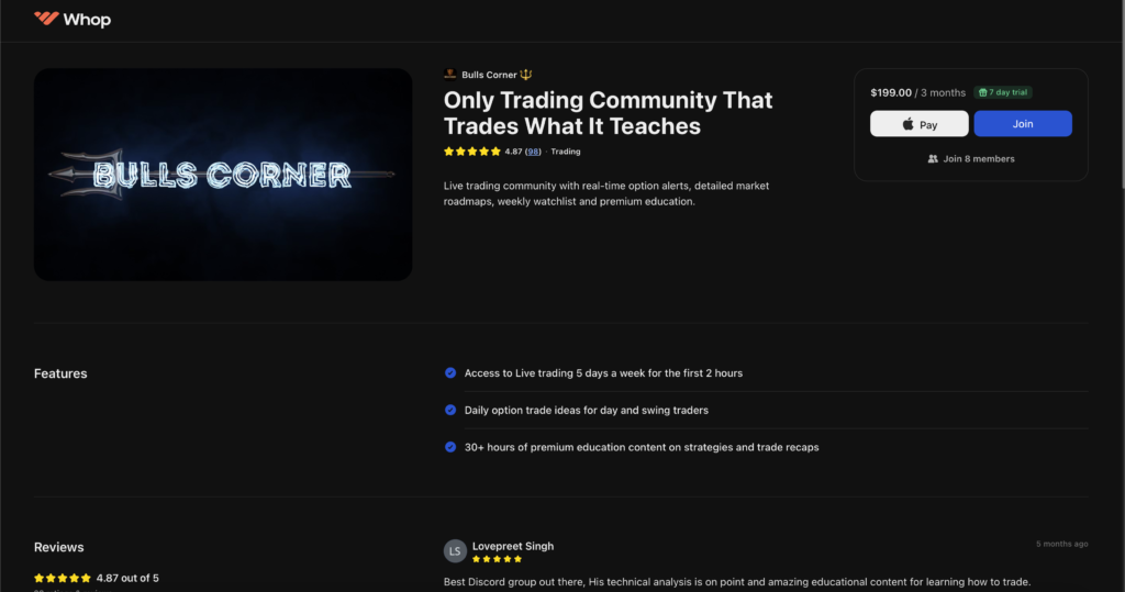 Bulls Corner Discord Trading Group Review